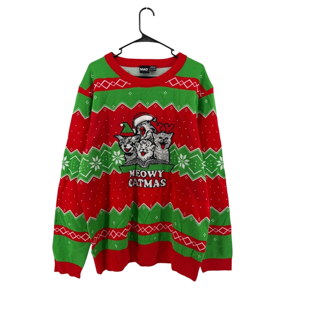 MAD Engine XXL Ugly Christmas Sweater XXL Cats‎ Meowy Catmas Holiday Knit